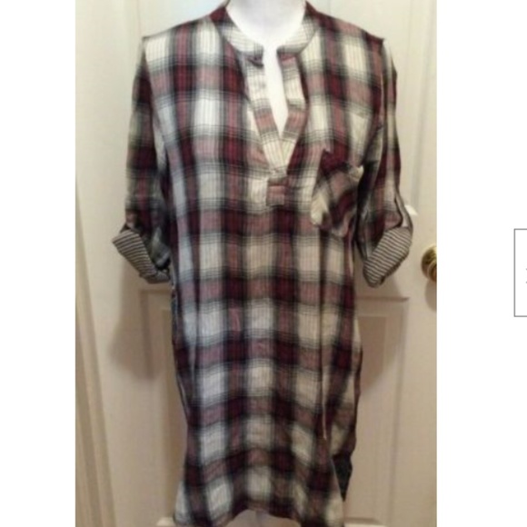 Tolani Dresses & Skirts - Tolani Tunic Dress S Brown White Blue Plaid